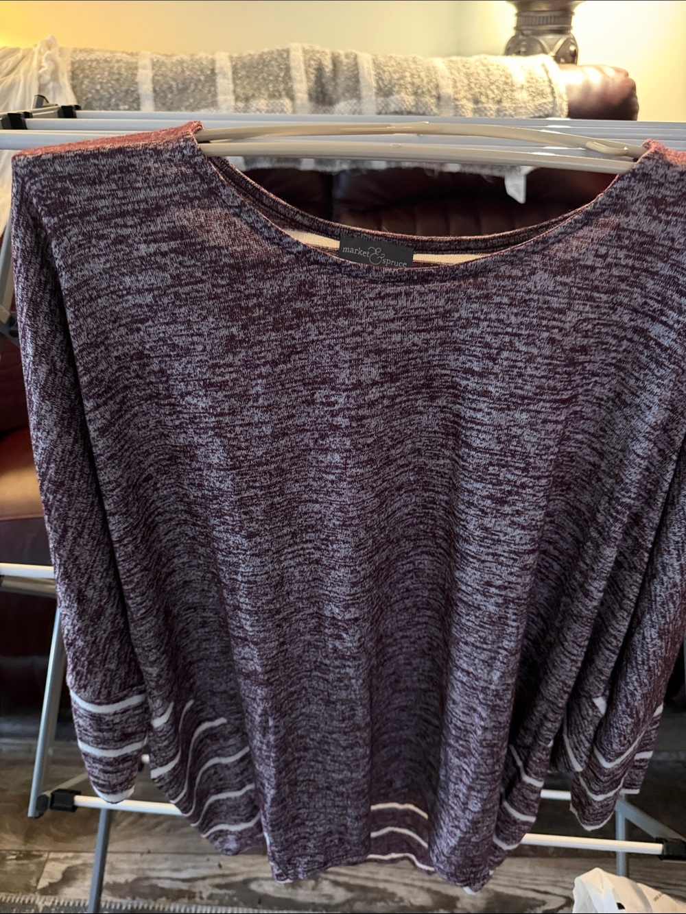 Market & Spruce Marled Plum Pullover with Stripe Detail